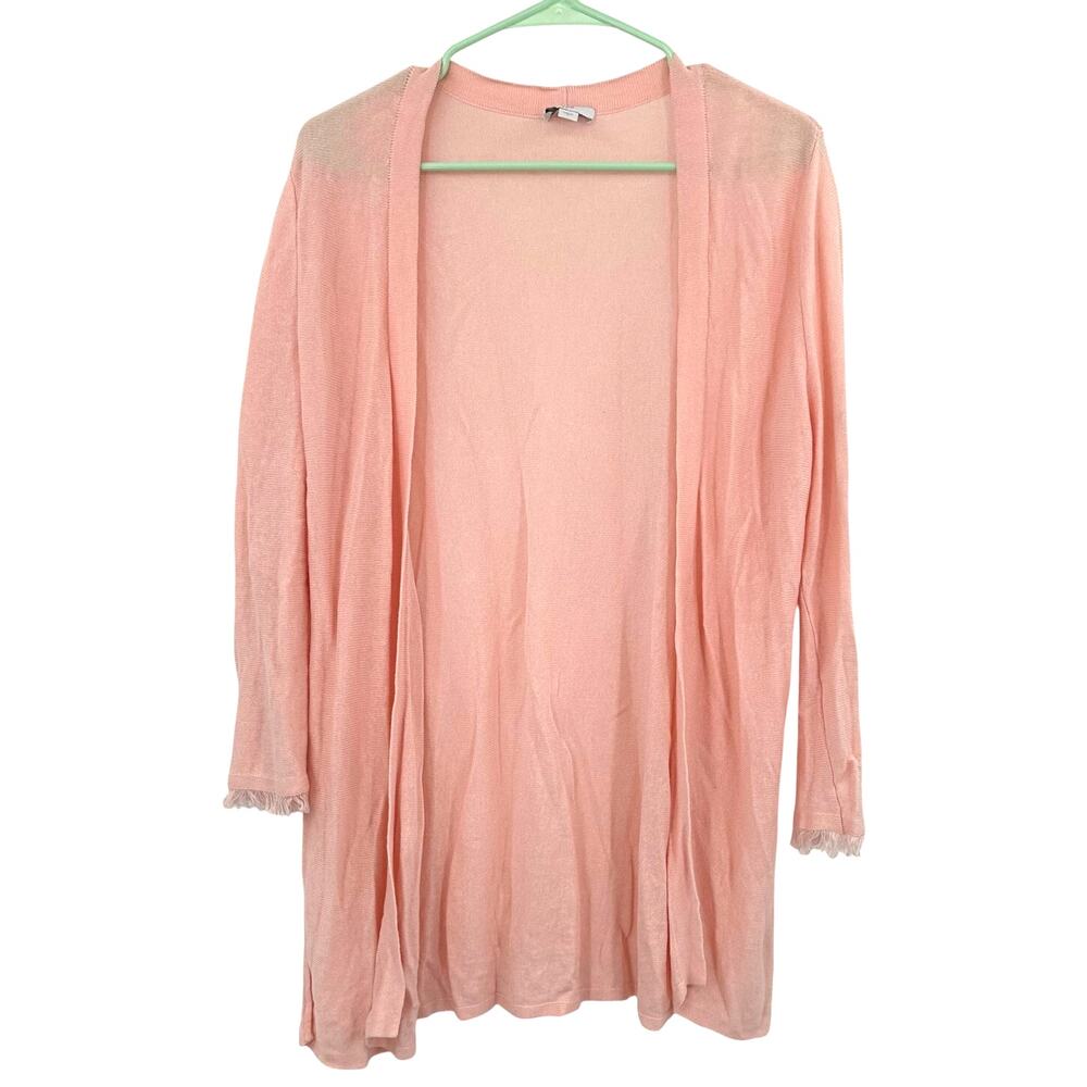 J.Jill Size Small Open‎ Front Cardigan Long Sleeve Sweater Pink Linen and Rayon
